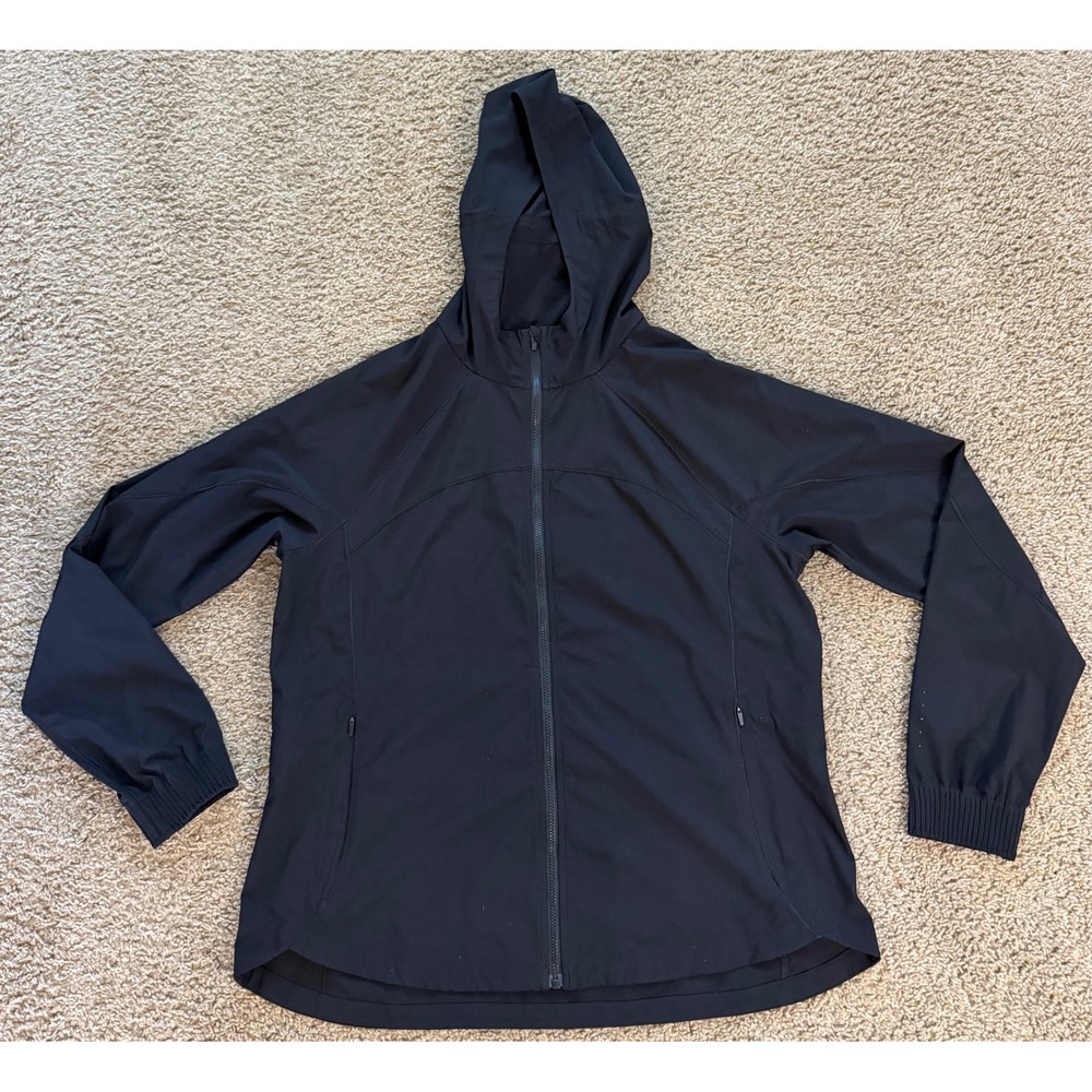 Athleta Black Full Zip Hooded Windbreaker Jacket Mesh Vent Large S/86641 FA19